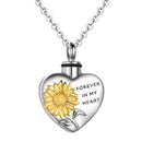Heart Shaped Sunflower Pattern Pendant Necklace Ashes Necklace