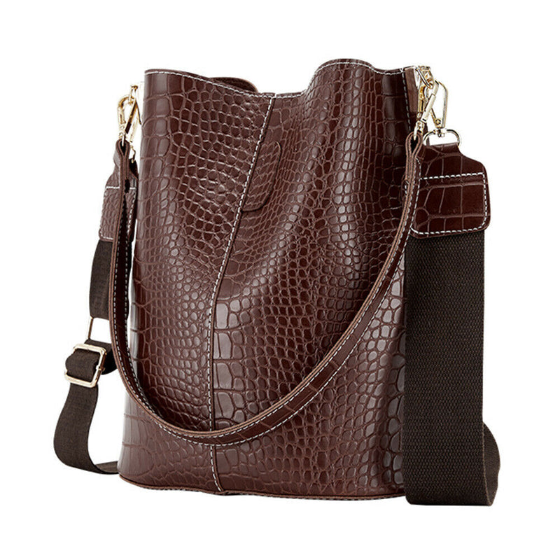 Crocodile PU Leather Women Shoulder Bag Messenger Bucket Handbag (Coffee) A