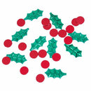 14g Holly with Berries Metallic Embossed confetti green + red