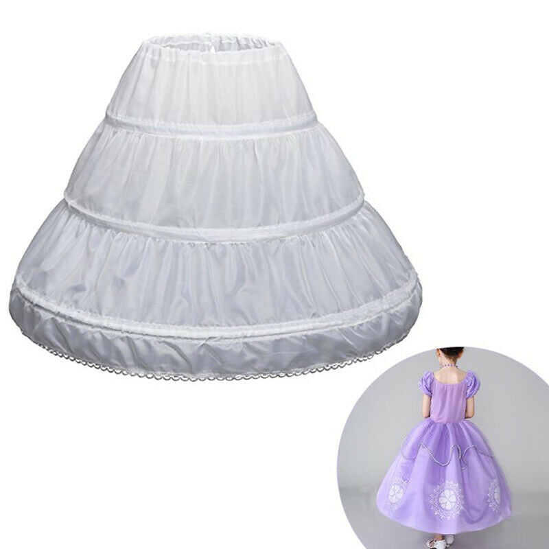 White Children Petticoat A-Line 3 Hoops One Layer Kids Crinoline Lace Trim  Y5U1