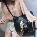 Women'S Scarf Bucket Bag Pu Leather Messenger Bag Ladies Single Shoulder Mo Y8V6