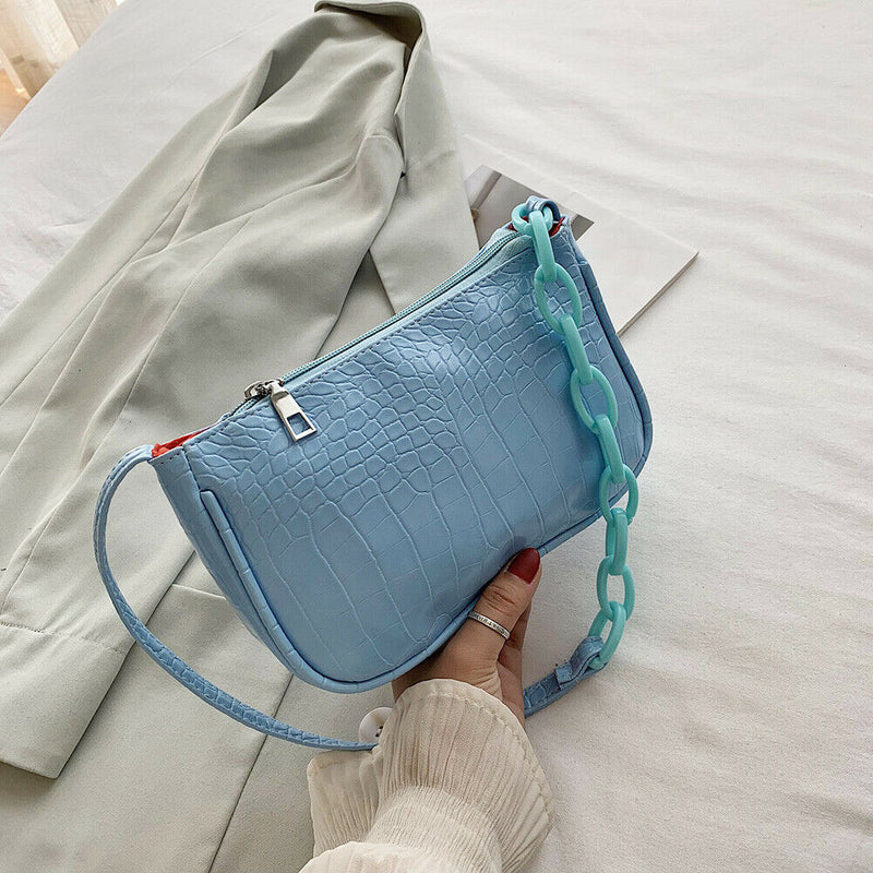 Alligator Pattern Handbag Women Leather Retro Totes Shoulder Bag (Blue)