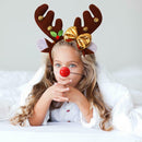 Antler Elk Hair Hoop Headband Red Nose for Xmas Kid Costume Party Prop (A) A