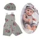 Rose Printed Overalls Rompers Hat Carpet Clothes for 10-11Inch Reborn Baby Boy