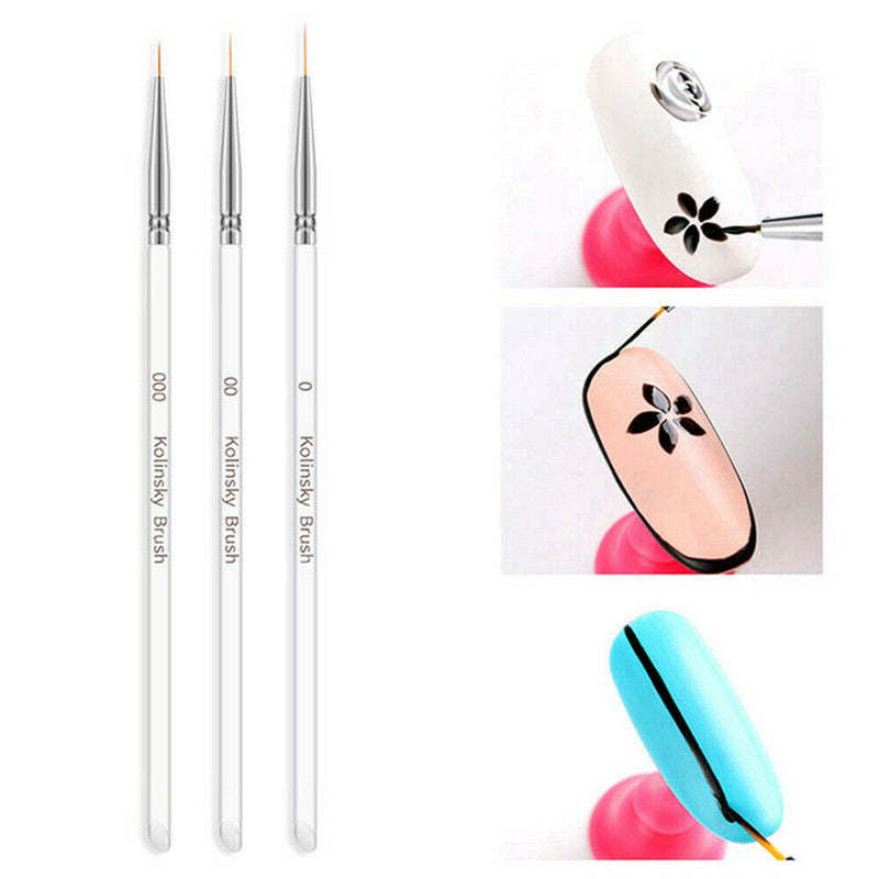 3PCS Nail Art Gel Liner Drawing Brush Flower Painting Acrylic Pen Manicure Tools