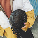 Women Sheepskin Rivet Cute Round Mini Shoulder Bag Crossbody Bag Black