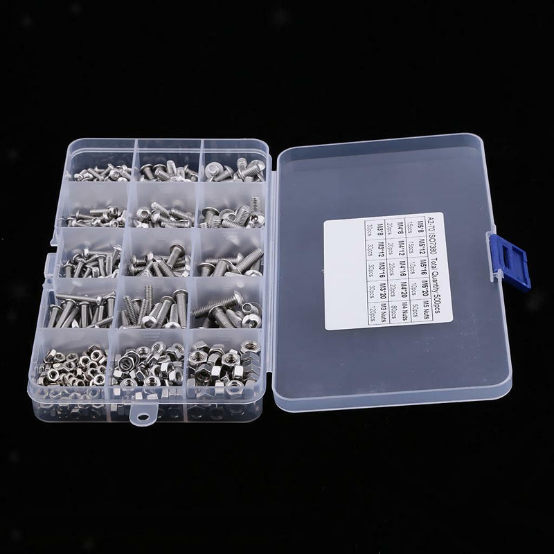 500Pcs M3 M4 M5 Stainless Steel Hex Socket Head Cap Screws Nuts Assortment