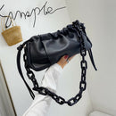 Candy Color Women Handbag Leather Elegant Chain Shoulder Tote Bag (Black)