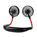 USB Rechargeable Neck Band Fan Sports Outdoor Halter Air Cooler (Black Red) A
