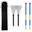 Blue 2pcs Bamboo Drumsticks+2pcs Drum Wire Brushes w/ Bag Percussion Parts