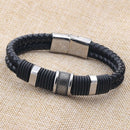 Fashion Men'S Leather Bracelet Black Braided Rope Chain Bracelet Stainless