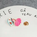 Cartoon Phonograph Gramophone Brooch Pin Button Pink Enamel Icon Backpack D Q7B5