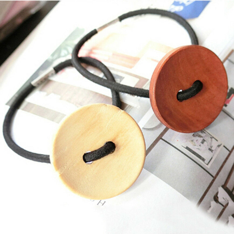3pcs Women Simple Wood Elastic Hair Tie Rope Band Ponytail Holder Buttons  Z