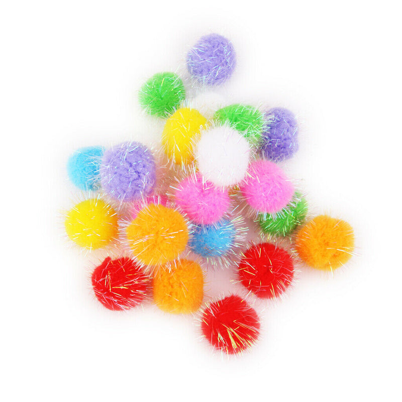 24PCS Mixed Colours Glitzy Fluffy PomPom Balls DIY Craft 30mm