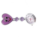 Purple Heart Quartz Movement Clip Nurse Brooch Fob Tunic Watch Smile Face