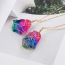 Natural Rainbow Stone Necklace Fluorite Crystal Pendant Women Jewelry