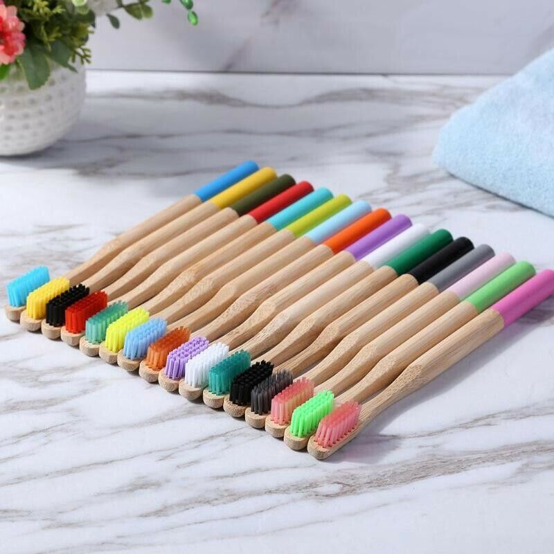 10-Pack Bamboo Toothbrush Medium Bristles Biodegradable Plastic-Free Toothb X1P3