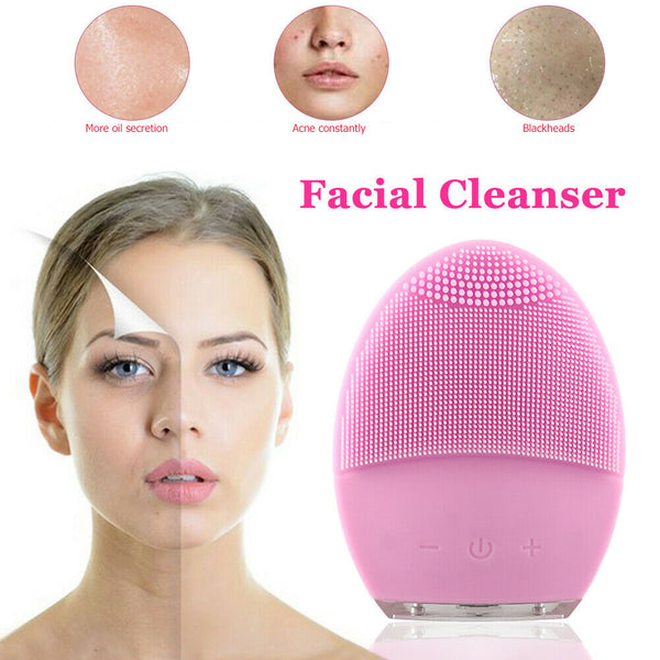 Face Cleansing Brush Electric Facial Massager Vibration Cleaner (Pink)
