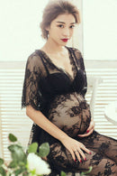 Women Pregnants Photography Maternity Short Sleeve Solid Sling Lace Long Dress