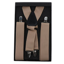 Men's Y-Shaped Adjustable Suspenders 4 Metal Clips, Elastic Straps Khaki