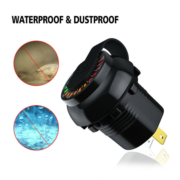 Car Boat Motorcycle Dual QC 3.0 USB Charger Socket with Voltmeter + Wires