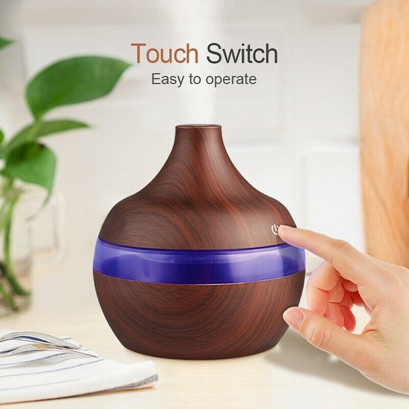 Usb 300Ml Aroma Humidifier Aromatherapy Wood Grain 7 Color Led Lights Elect E6J2