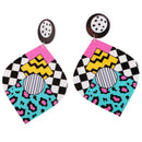 Exquisite Colorful Acrylic Long Drop Dangle Pop-Art Cubic Pattern Gift Women