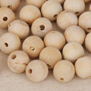 50pcs Wooden Spacer Beads Round Ball Natural 16mm For Jewelry Making