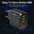 Digital Display USB Charger for Phone Tablet 3 USB Wall Charger (Black EU)