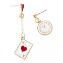 1 Pair Pop Girls Clock Poker Asymmetric Earrings Creative Long Dangle Earrings