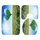 3pcs Nature View Bath Mat Set Anti Slip U Shape Floor Rugs Toilet Cover (D)