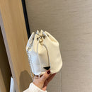 Drawstring Bucket Bag Women PU Chain Crossbody Shoulder Handbags (White)