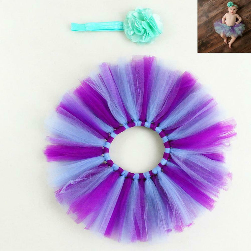 2pcs Baby Gauze Tutu Skirt Headband Set Newborn Photography Props (NO.26)