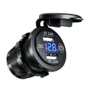 Car Waterproof Charger Dual USB QC3.0 Switch Socket Power Blue
