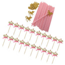 25xGold Unicorn Pink Sipping Straw 20xCake Topper Girls Birthday Party Decor