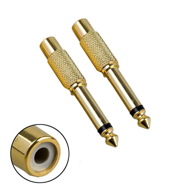 2X 6.35Mm 1/4" Mono Male Jack To Rca Female Plug Audio Adapter Cable Converte ES