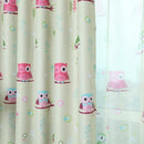Owl Pattern Voile Sheer Curtain Ready Made Eyelet Window DrapesPanel Green