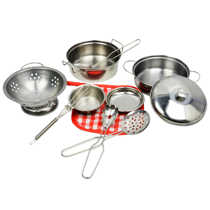 Play Stainless Steel Cookware Pots and Pans and Cooking Utensil Pretend Play