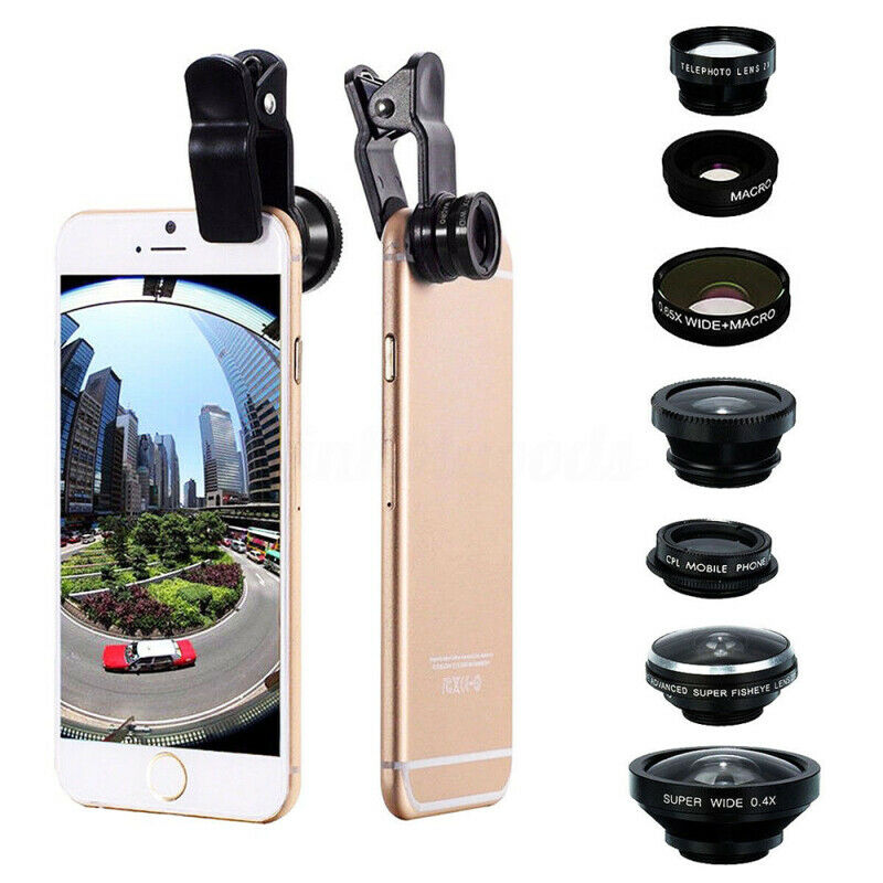 Universal Phone Camera Lens Kit Set 8 In 1 Fisheye / Wide Angle / Macro Clip On