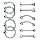 10 Pieces Nose Lip Tongue Eyebrow Tragus Navel Belly Ring Piercings 16g 6mm