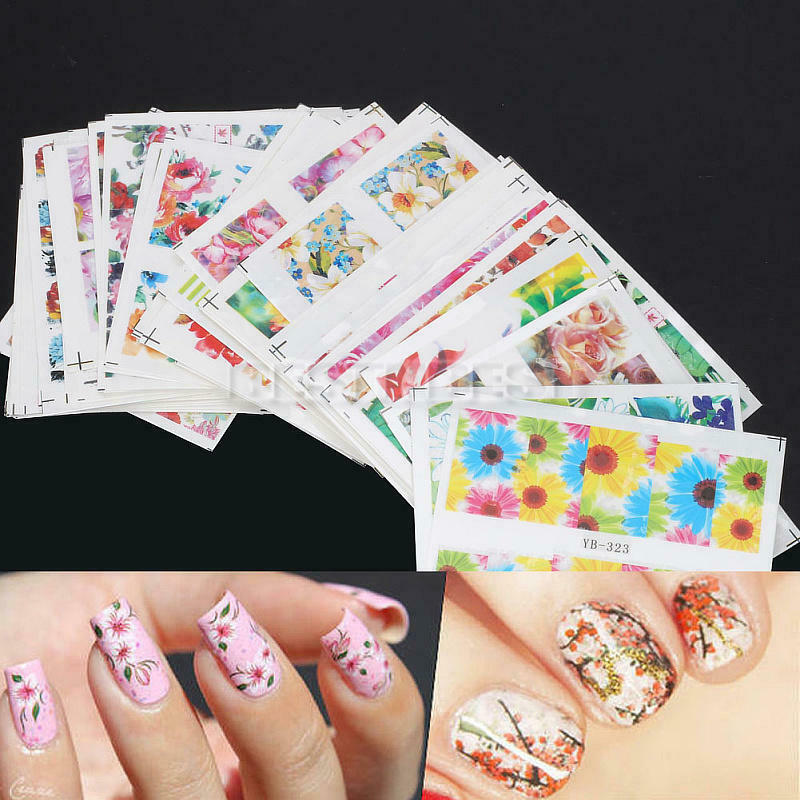 50 Sheets Flower Pattern Nail Art Decals Water Transfer Stickers DIY Decor Hot