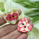 In Bulk 100pcs Cute Painted Flower Heart Shaped Wooden 2 Holes Colorful Buttons