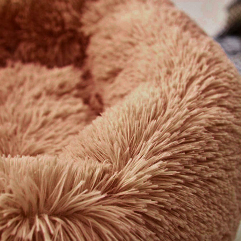 Round Soft Dog Bed Plush Kennel Nest Velvet Foldable Pet Mat (Coffee XS)