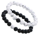 Couples His & Hers Bracelet Black Matte Agate & White Howlite 8mm Beads Bra
