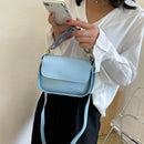 Solid PU Shoulder Bag Women Acrylic Chain Crossbody Small Handbag (Blue)
