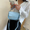 Solid PU Shoulder Bag Women Acrylic Chain Crossbody Small Handbag (Blue)
