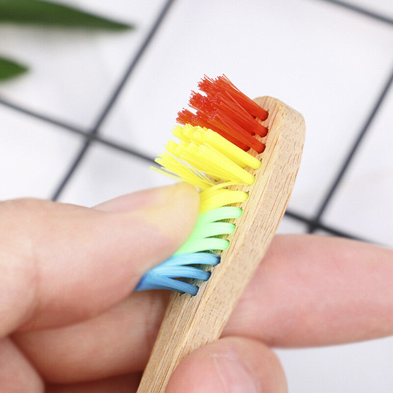 Medium-Bristle Bamboo Toothbrush Rainbow Wood Teeth Brush Fibre WoodenHand Bl Bj