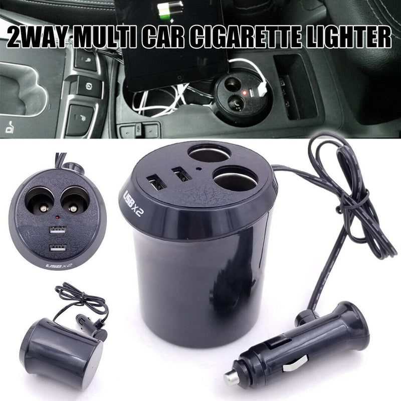 Cup Shape 2Way Car Cigarette Lighter Socket Dual USB Charger Splitter Adapter l-