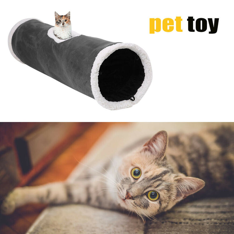 Collapsible Pet Cat Tunnel for Indoor Outdoor Suede Hideaway Tube Play Toys A