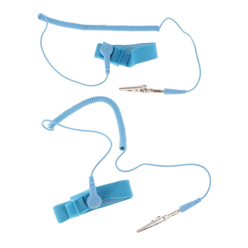 2Pcs Anti-Static Wrist Straps With Grounding Wire And Alligator Clip, Blue